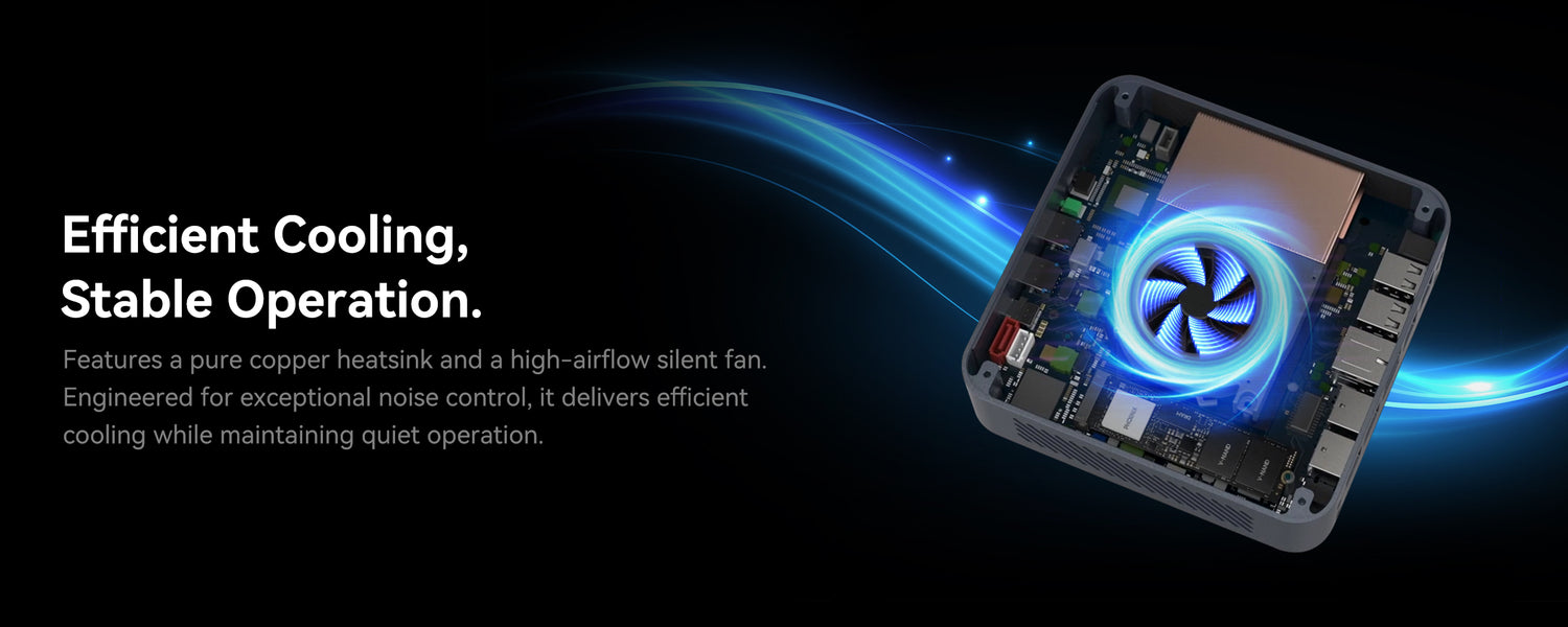 Morefine S500+ internal silent cooling fans and heat sink details